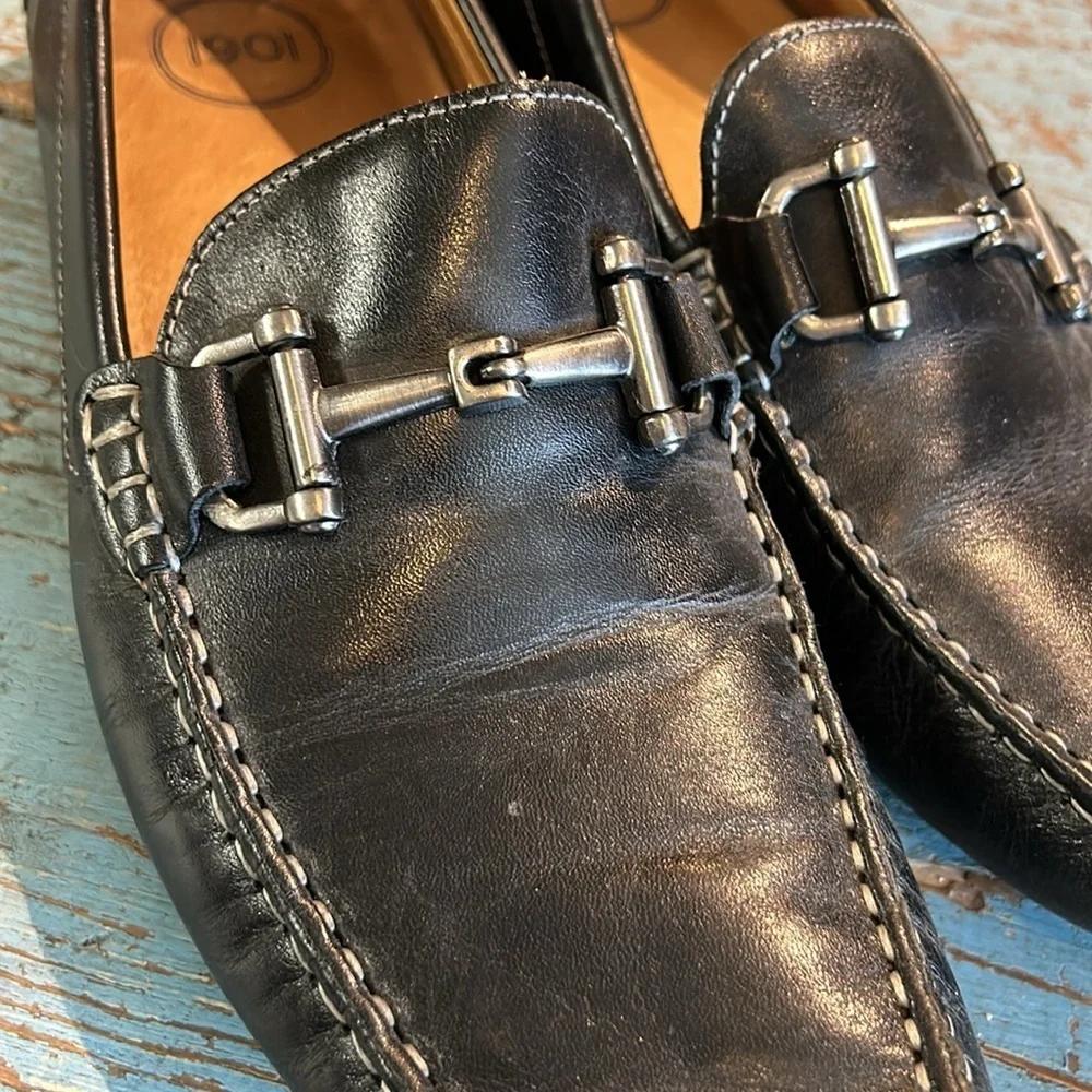 1901 men's Destin black leather horsebit driving loafers Size 10